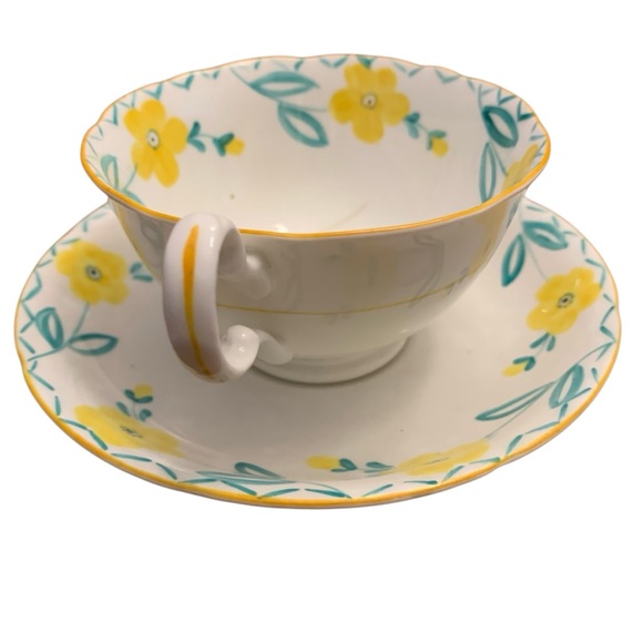 English Genuine Bone China Charming Yellow Floral Teacup and Saucer Set - Picture 2 of 10